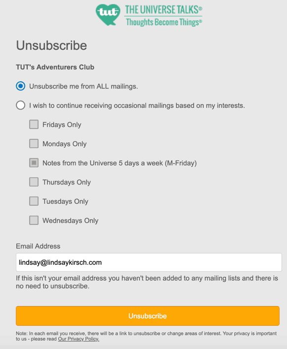 Subscription preferences form by frequency along with an unsubscribe