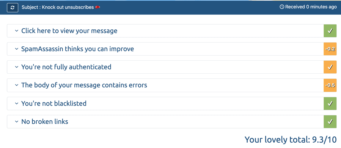 Mail-Tester.com results